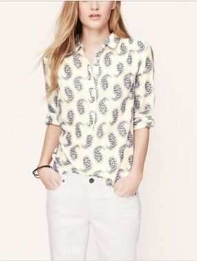 LOFT Ann Taylor Cotton Silk Henley Blouse Size Small Petite